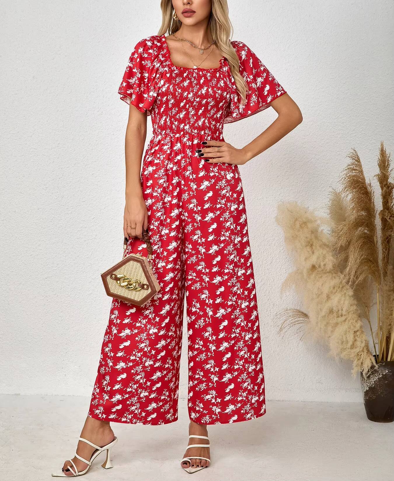 Romper Floral Print - Mono rojo para mujer con estampado