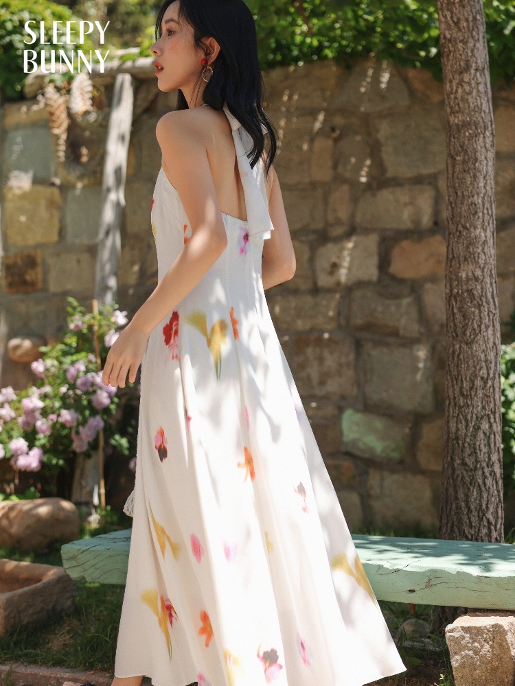 Midi Skirt Floral - Vestido Midi Halter Estilo Vacacional para