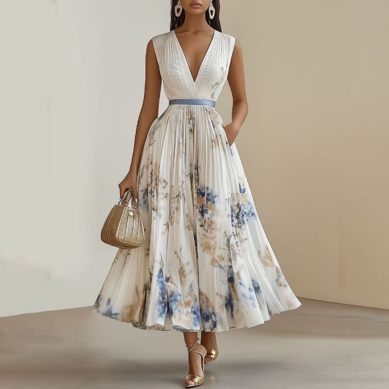Midi Skirt Floral - Vestido midi plisado con estampado floral,