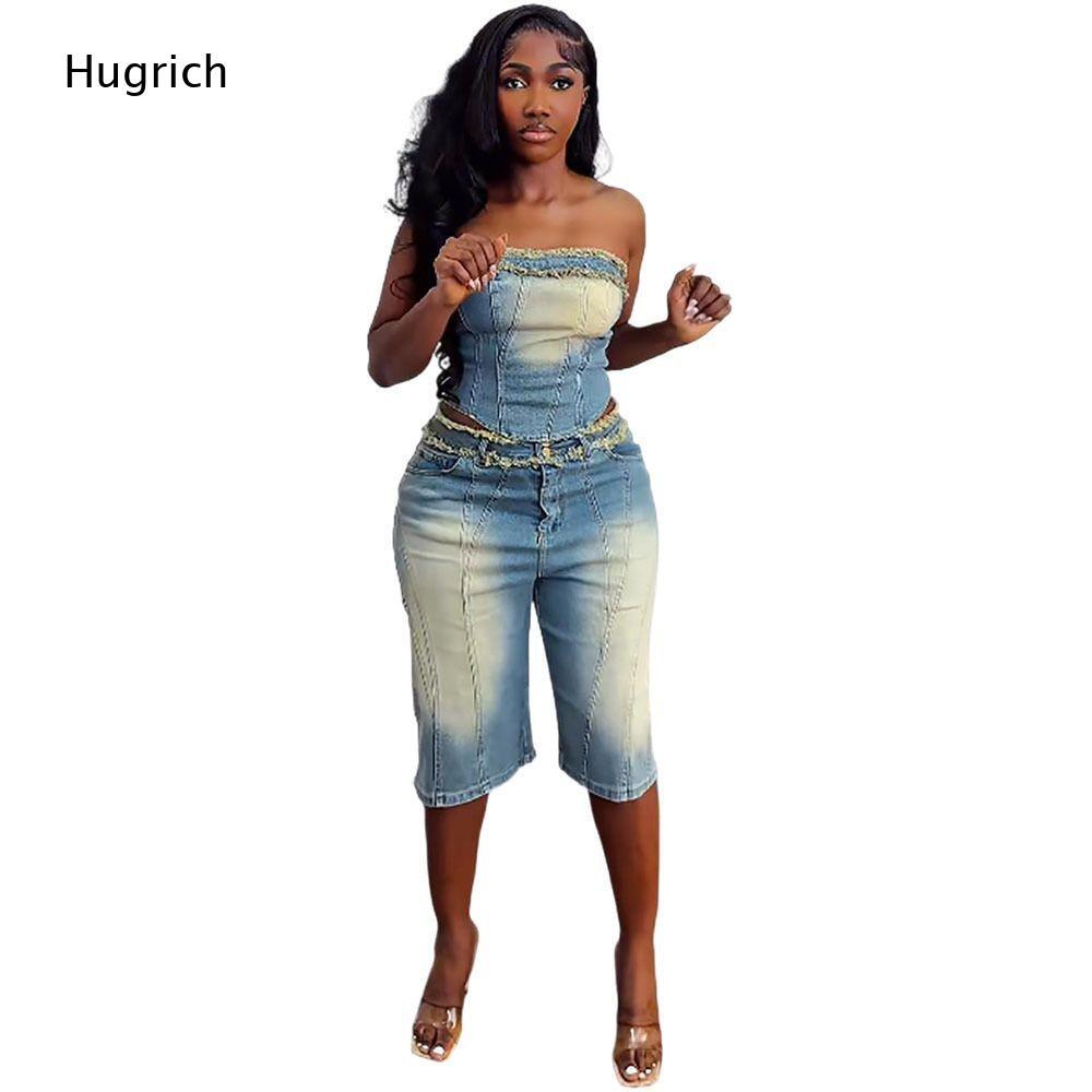 Conjunto de Top Corto sin Tira - Shorts Denim Frayed reseña y precio